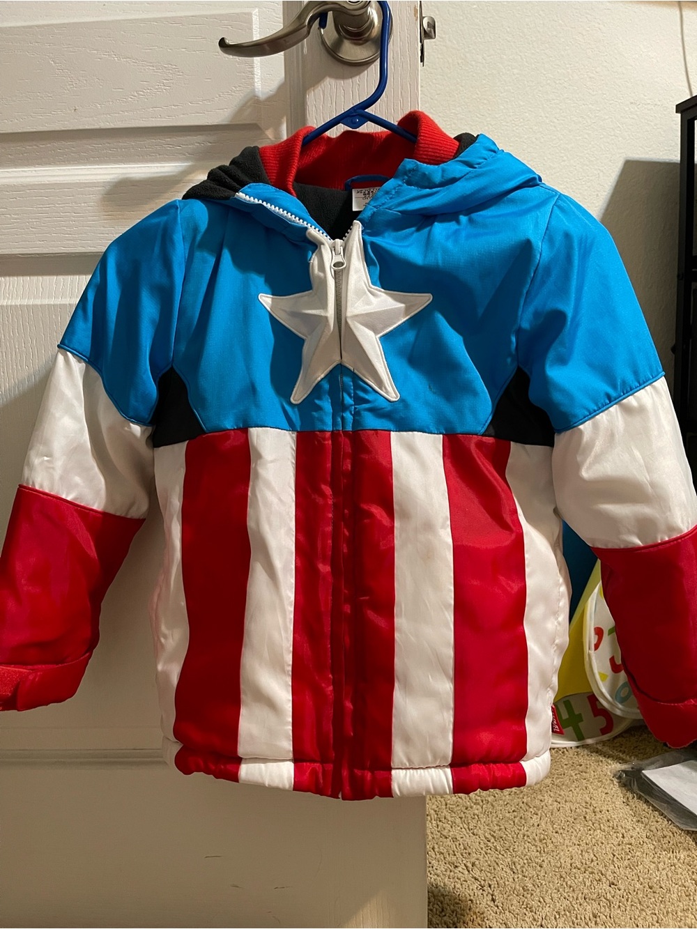 Kids Captain America Puffy Jacket - Blue/Red/White
